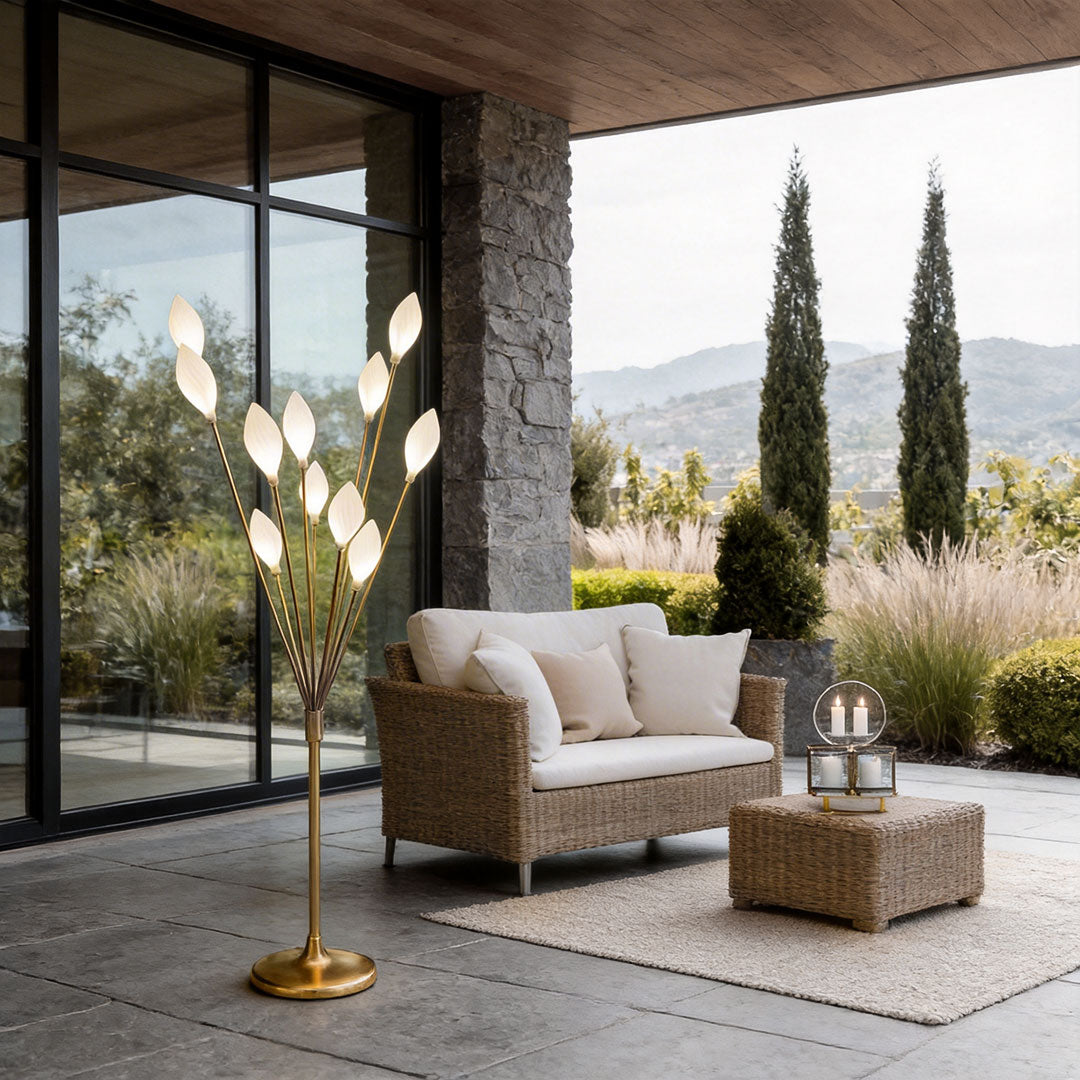 Olive Grove Floor Lamp in Gold Iron with White Shade