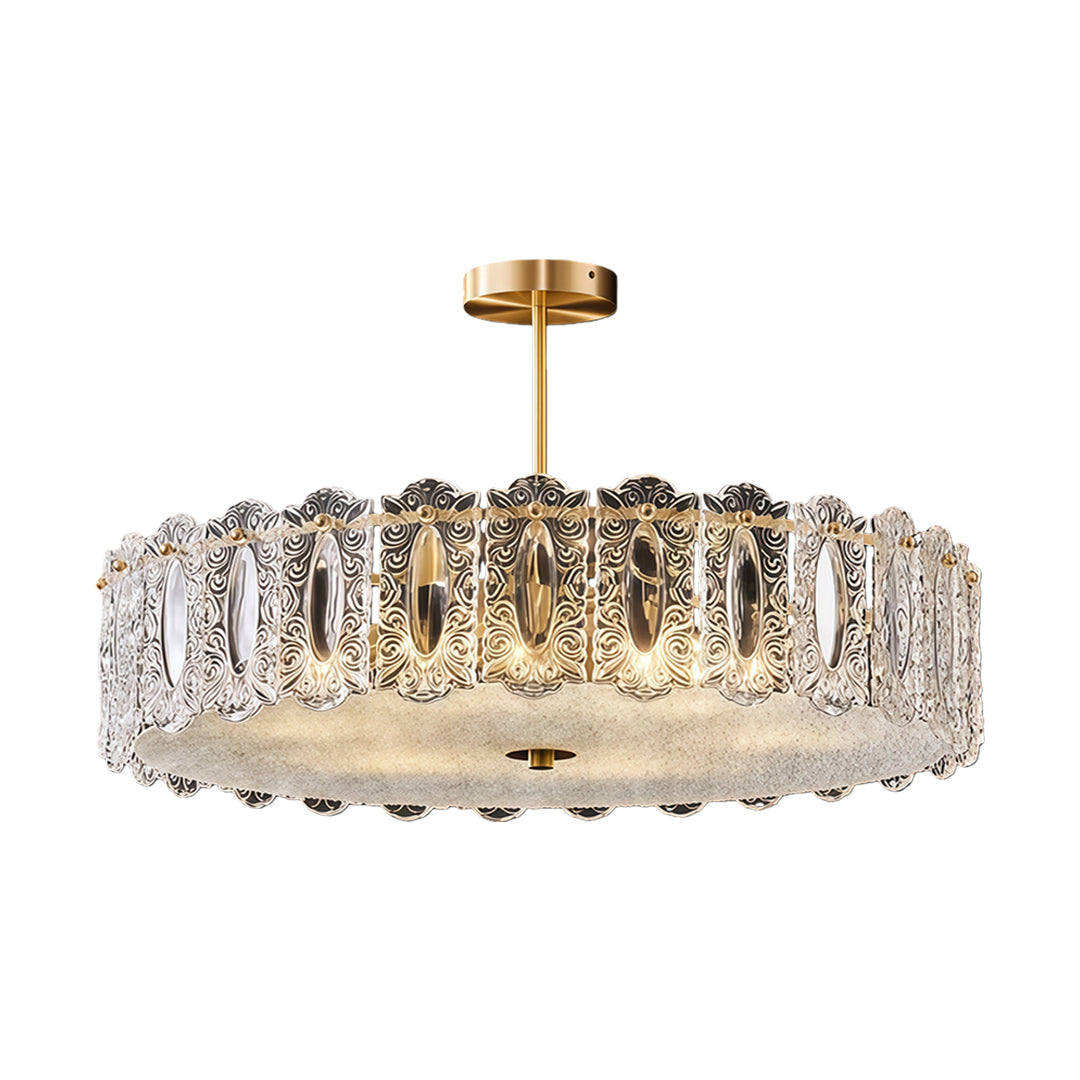 French Copper Semi Flush Mount Ceiling Light with Clear Glass Shade