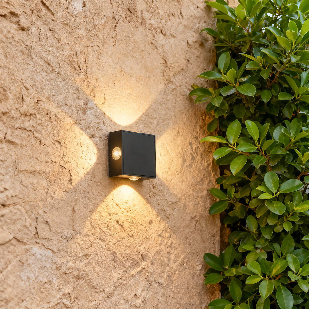 Quadra Outdoor LED Wall Sconce in Matte Black, 360° Architectural Lighting