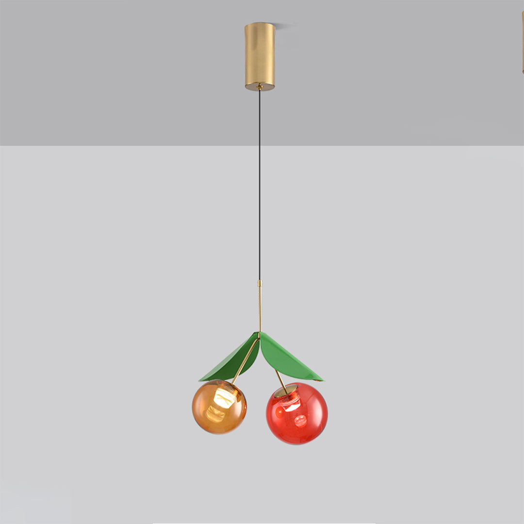 Nordic Cherry Glass Pendant Light with Gold Finish, LED Ceiling Lamp
