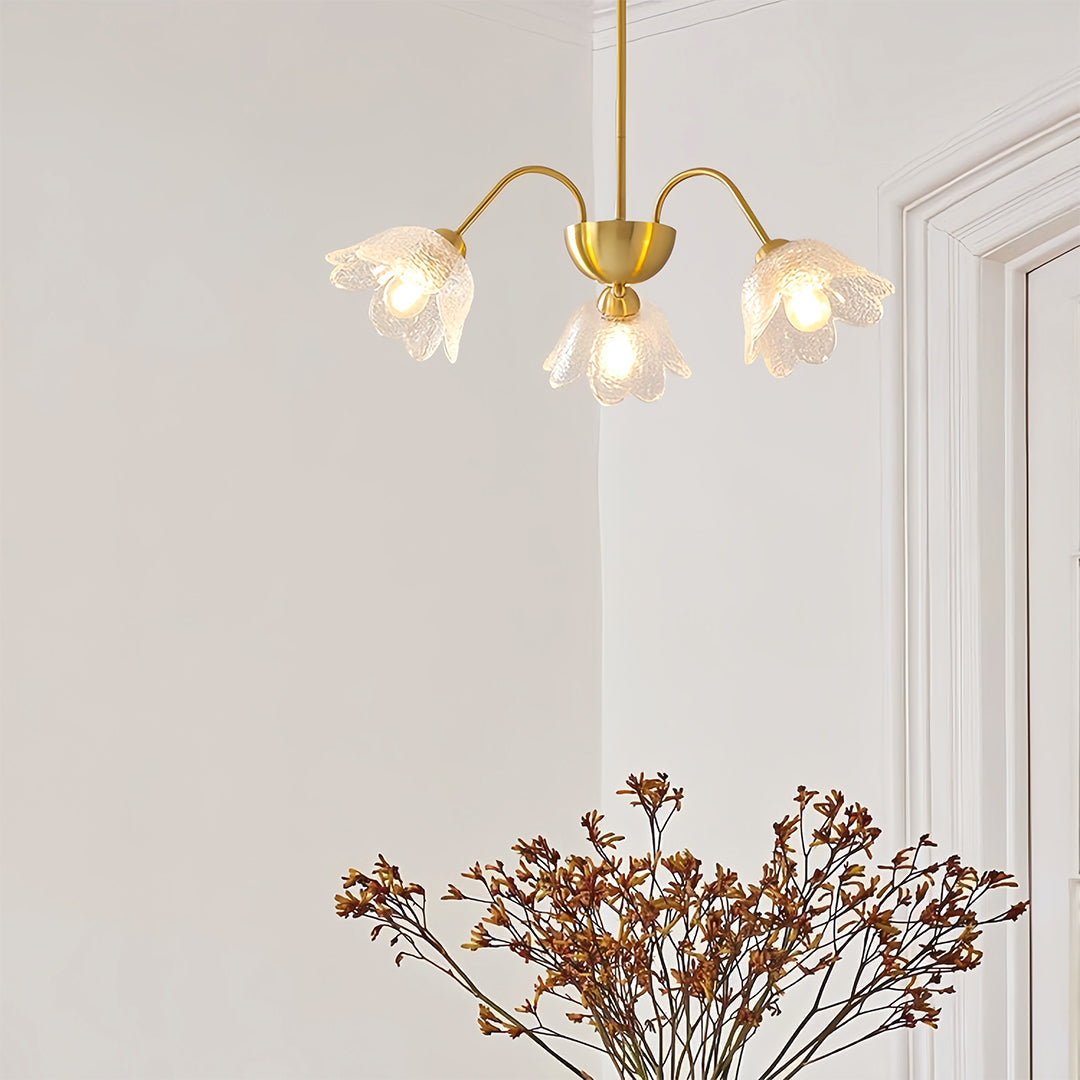 French Style Glass Petal Chandelier in Brass for Elegant Interiors