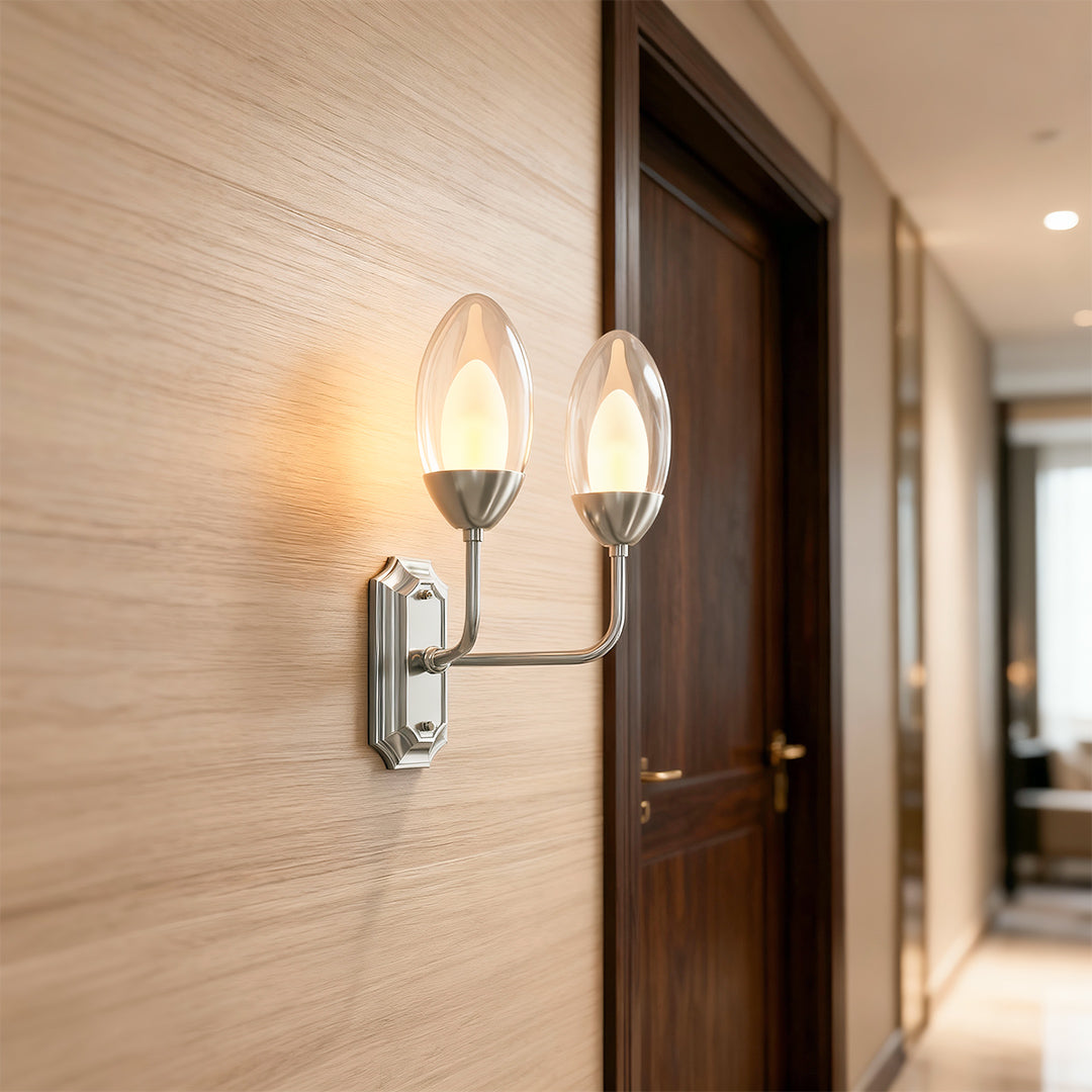 Luxury Dual Head Glass Wall Sconce in Solid Copper