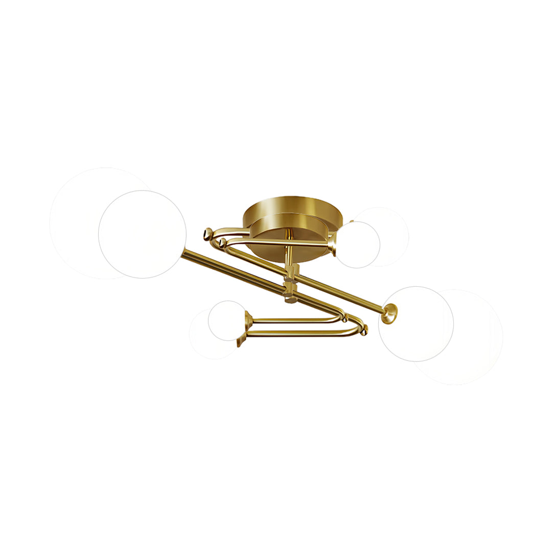Nordic Gold Semi Flush Mount Ceiling Light with Milk Glass Shades