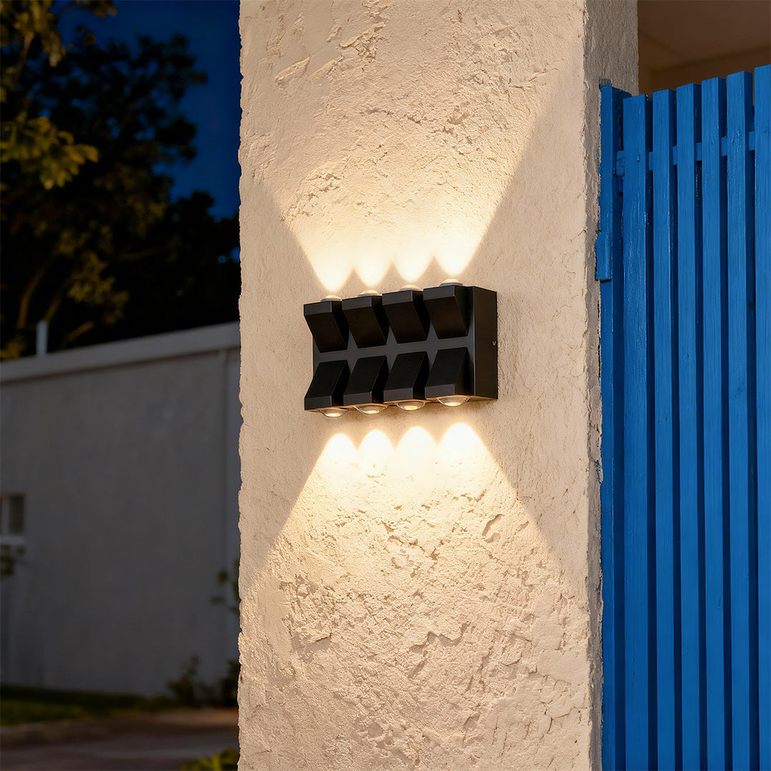 Outdoor Up & Down Wall Sconce in Matte Black, 8-Head LED