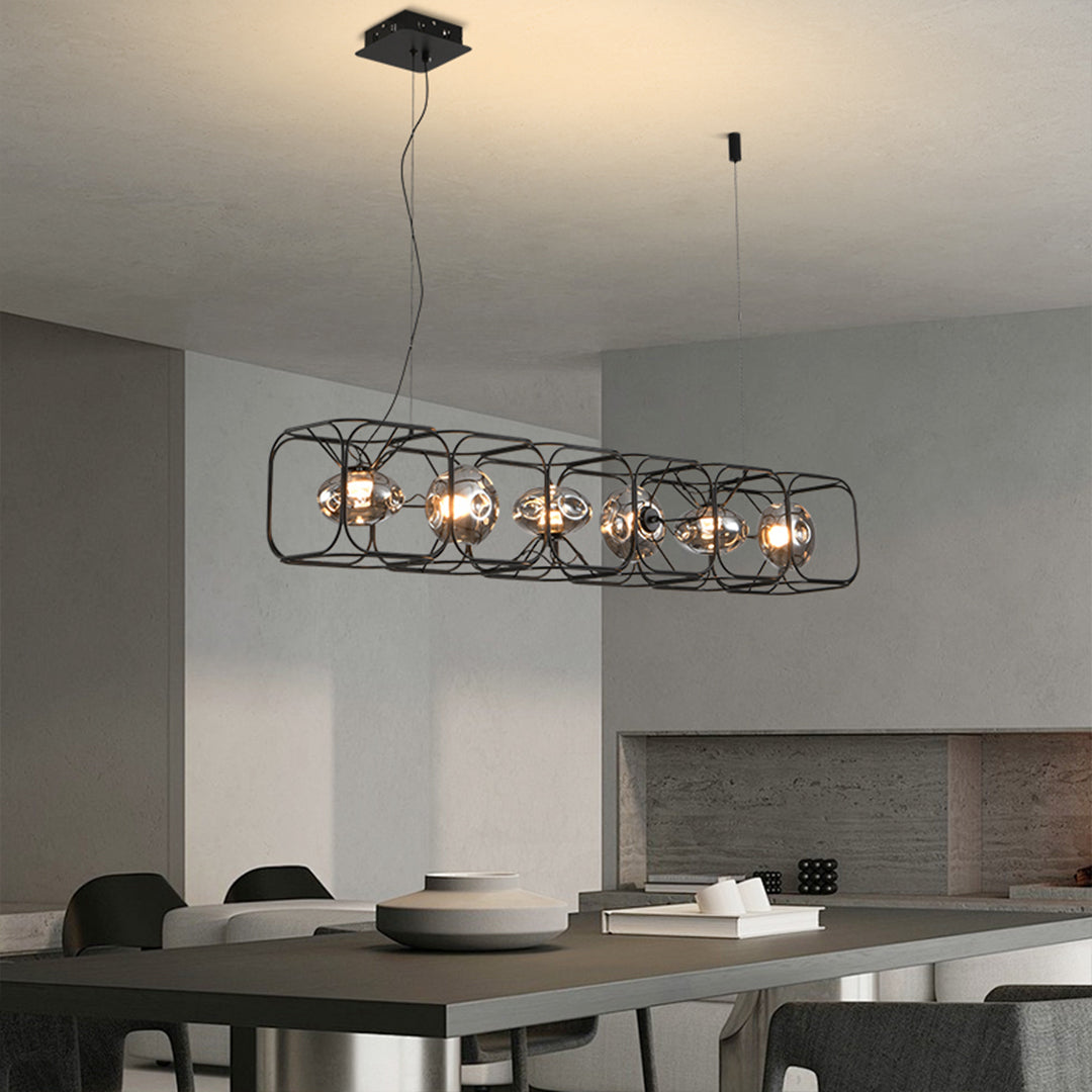 Nordic Square Cage Chandelier – Modern Linear LED Pendant Light