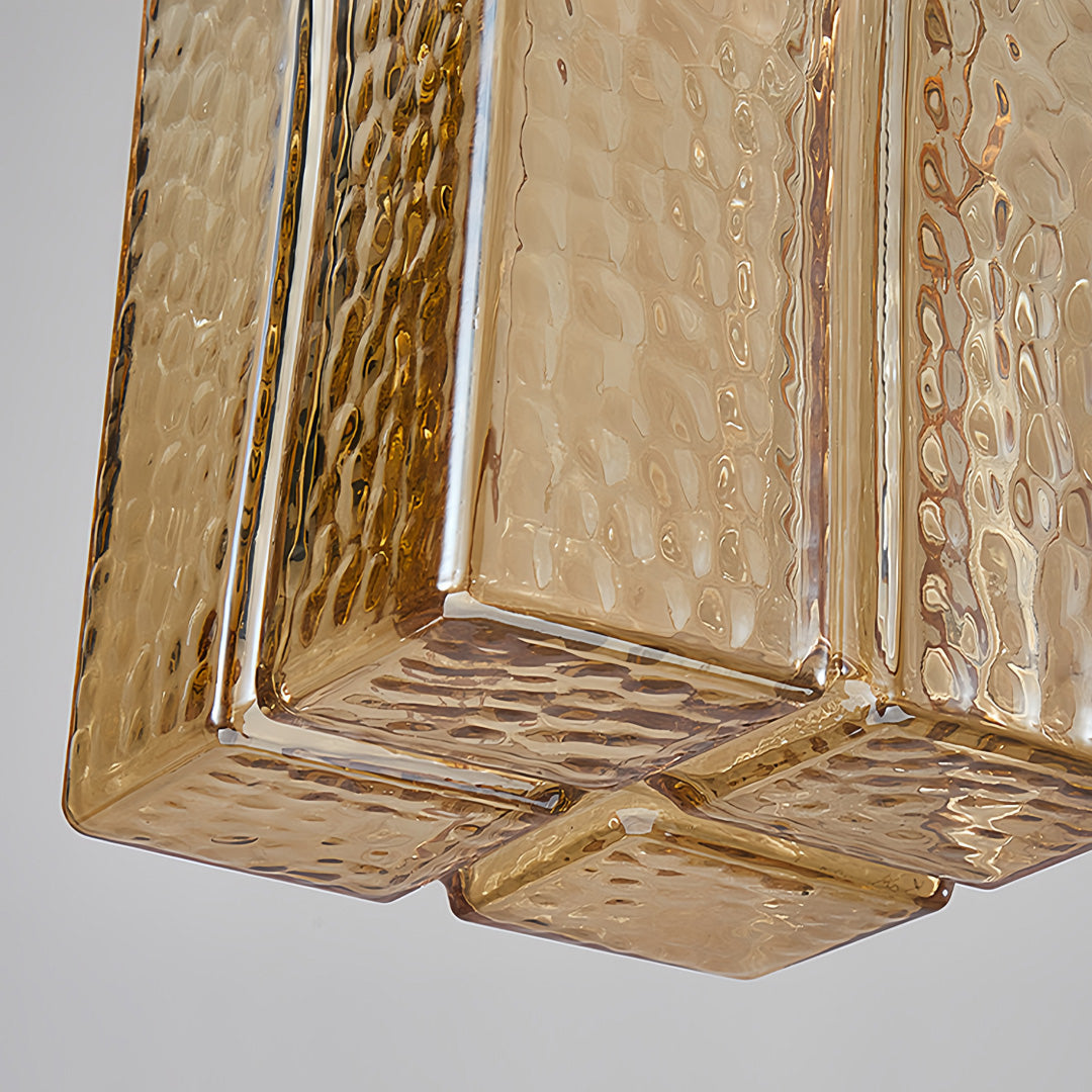 Vintage Brass Square Glass Pendant Light with Adjustable Cord