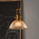 Nordic Textured Glass Pendant Light with Brass Accents, Adjustable Chain