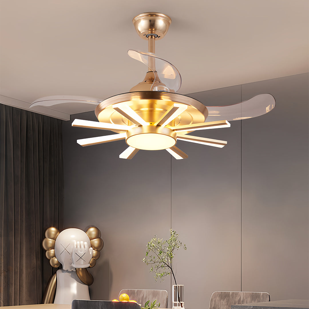 Modern Multi-Head Ceiling Fan with Integrated LED Light in Black or Gold