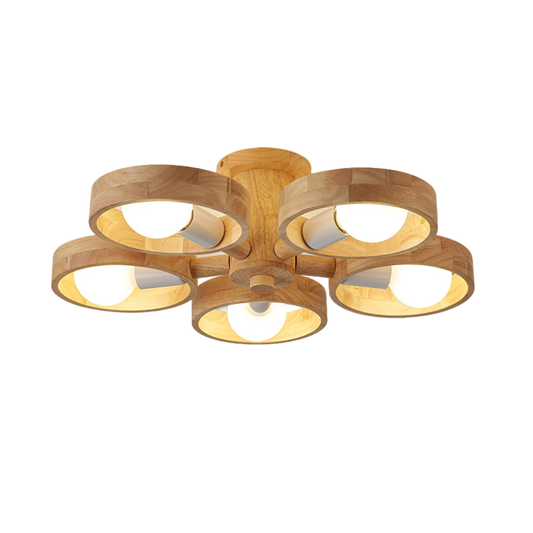 Scandinavian Rubberwood LED Chandelier | Modern Wood Pendant Light for Dining & Living Rooms