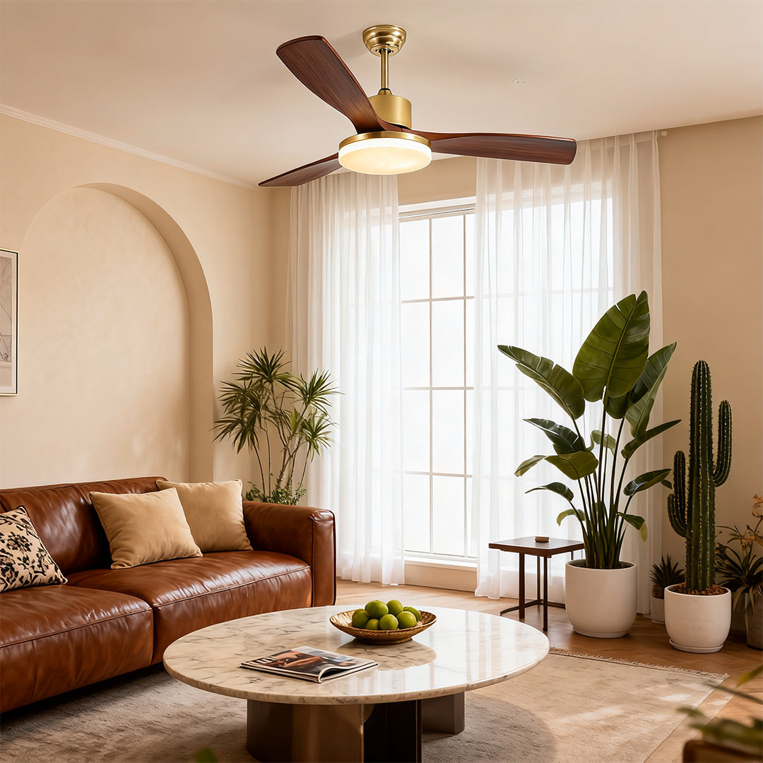 Aurelia Retro Wooden Ceiling Fan with Integrated LED Light and Remote