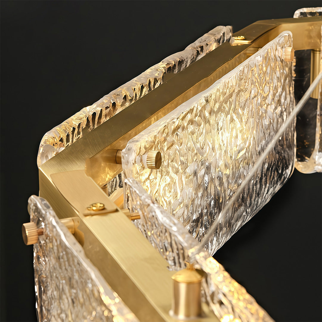 Italian Brass Rectangular Glass Chandelier, 6-10 Lights, Modern Luxury Ceiling Pendant