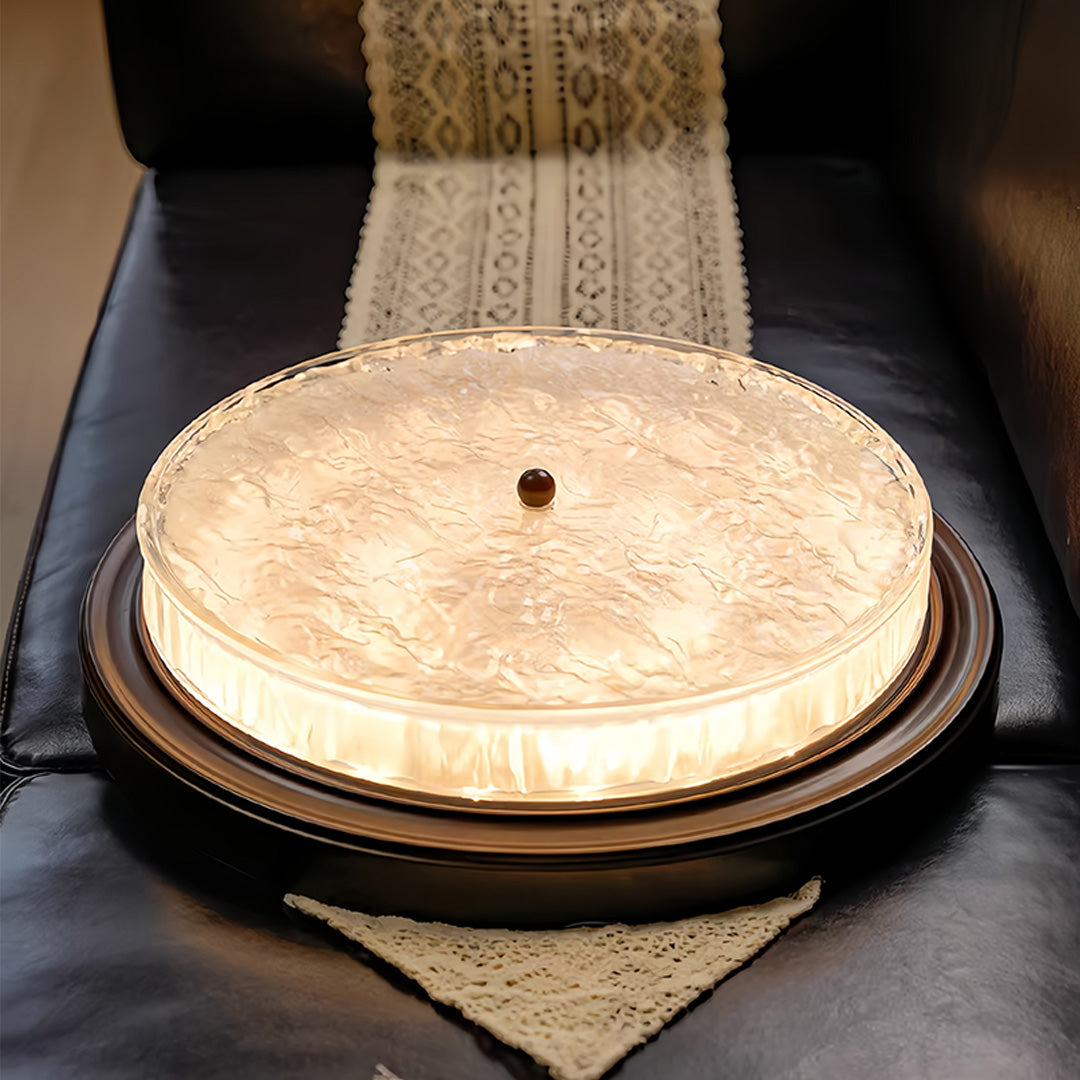 Artisan Wood Flush Mount Ceiling Light with Vintage Glass Shade