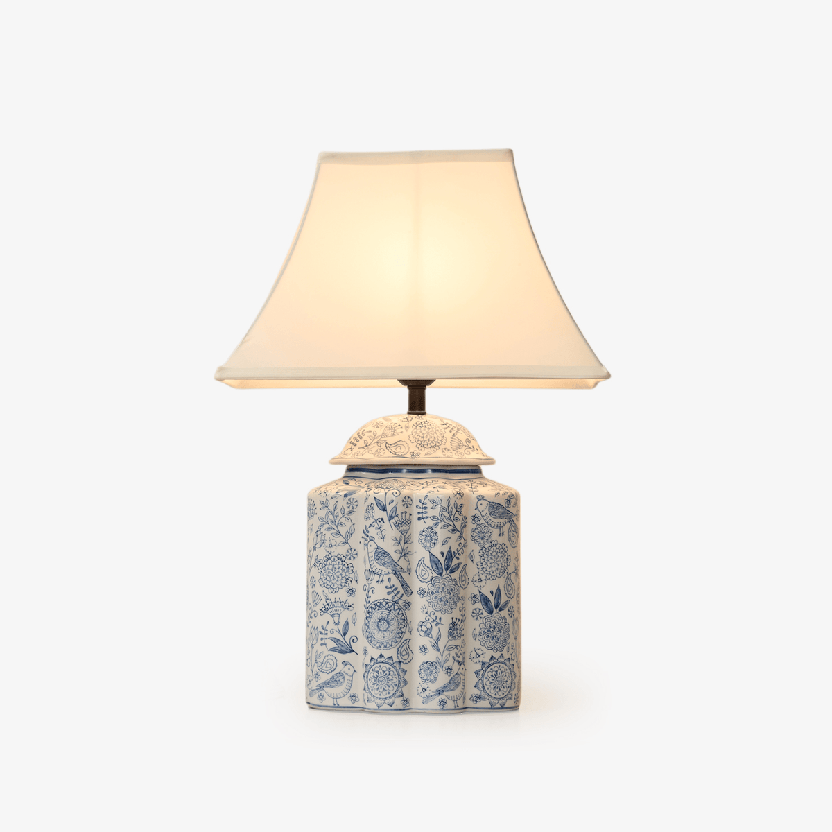 Floral Bird Porcelain Jar Table Lamp with Fabric Shade