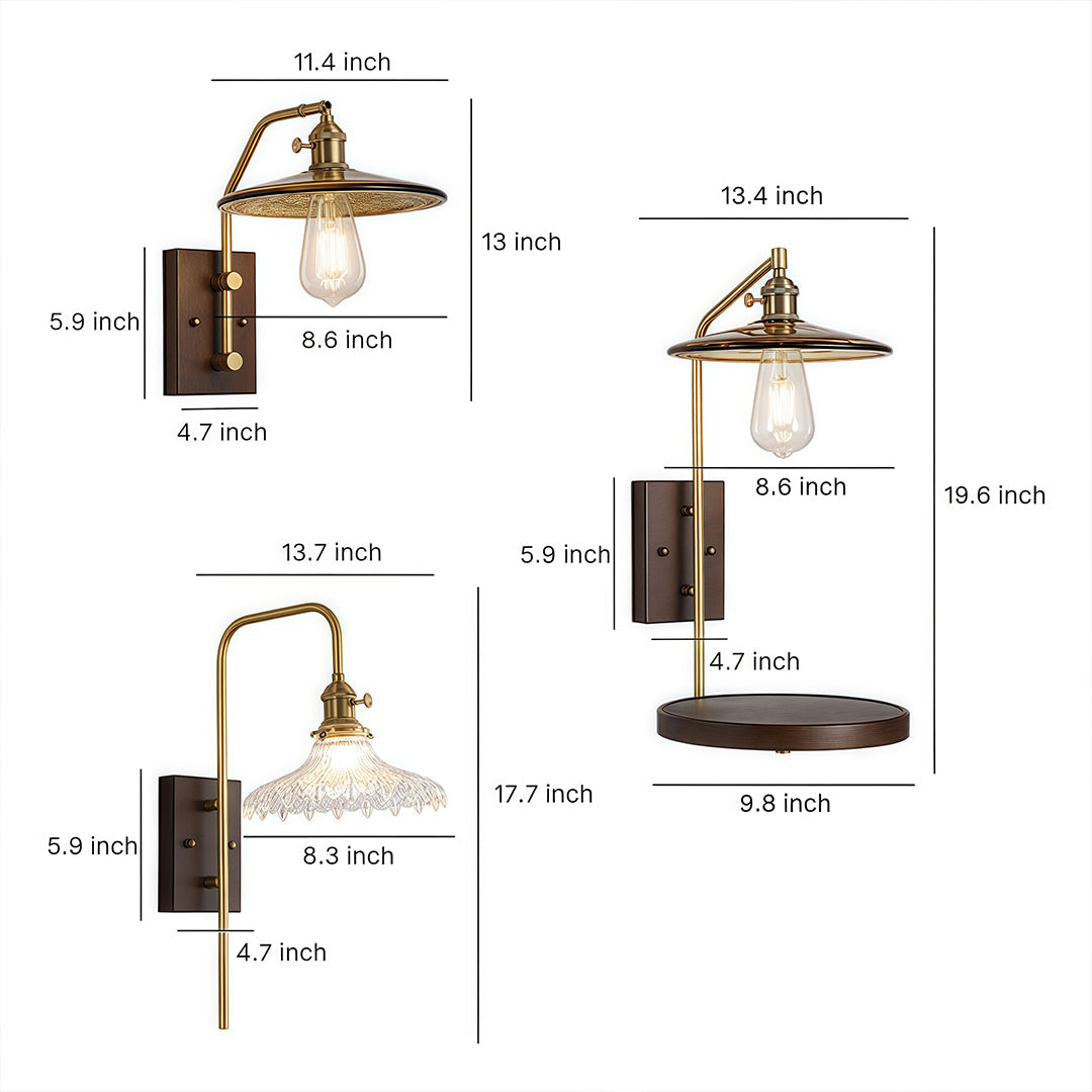 Japanese Retro Wave Glass Wall Sconce with Rubberwood Accent
