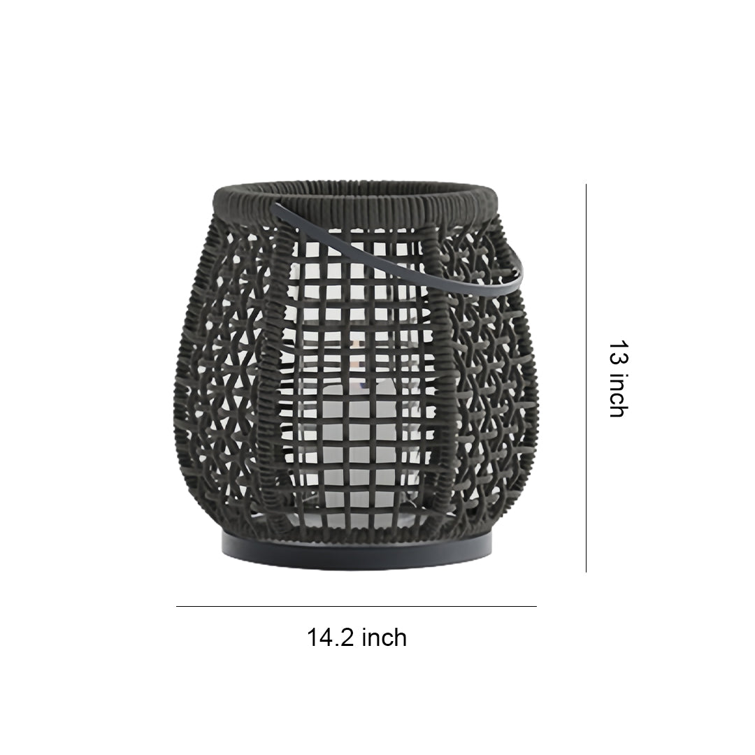 Woven Outdoor Lantern Floor Lamp with Handle, Portable Patio Lighting