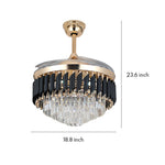 Luxury Black Ceiling Fan with Crystal Light and Transparent Blades