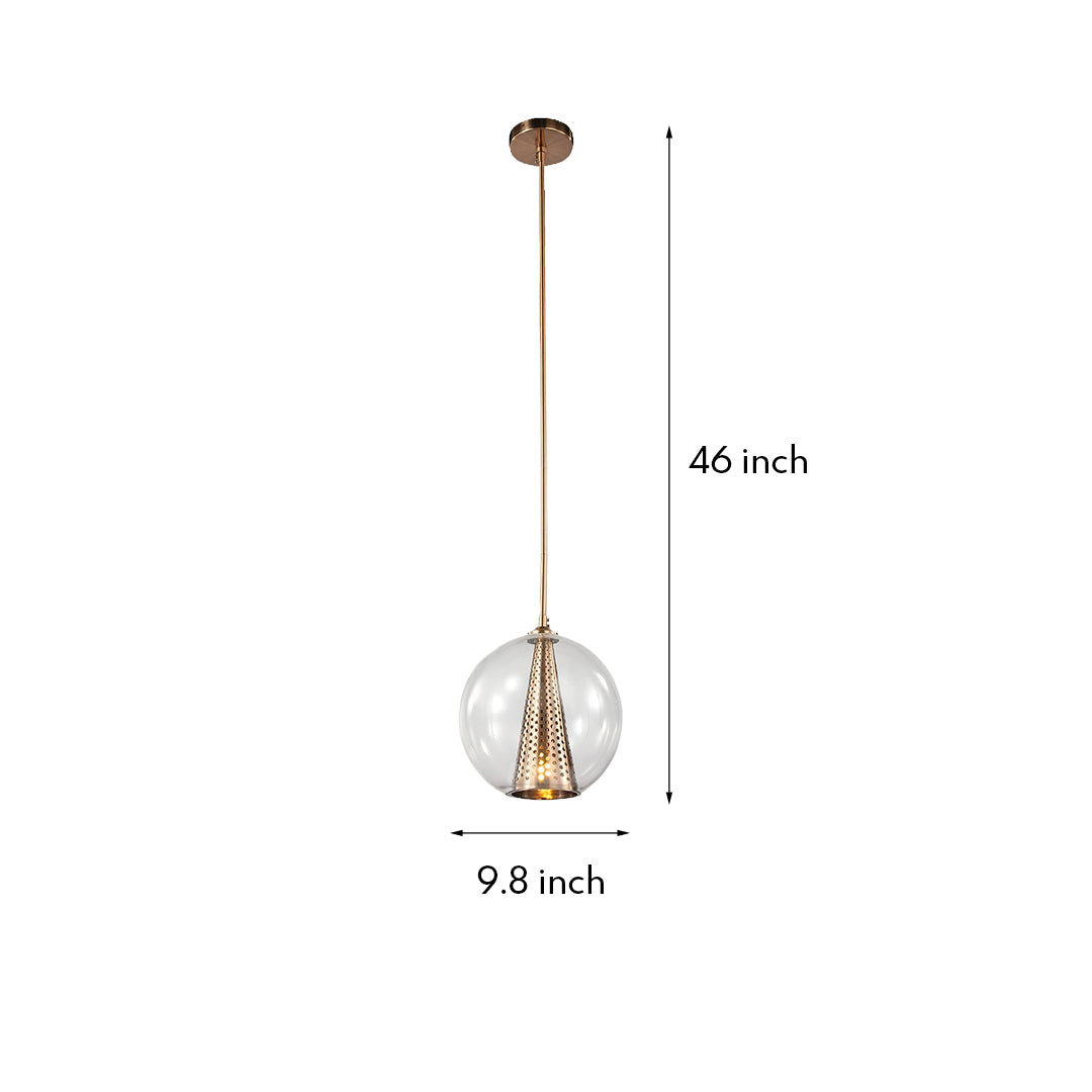 Brass Glass Ball Pendant Light with Perforated Metal Cone