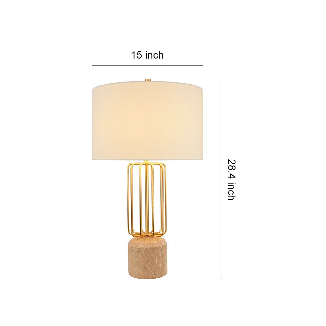 Nordic Geometric Cage Table Lamp with Limestone Base and Fabric Shade