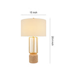 Nordic Geometric Cage Table Lamp with Limestone Base and Fabric Shade