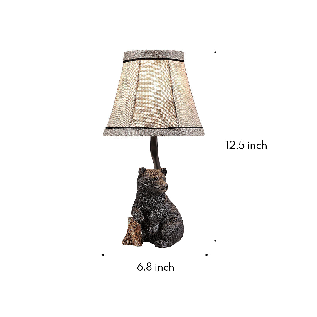 European Style Bear Resin Table Lamp with Fabric Shade