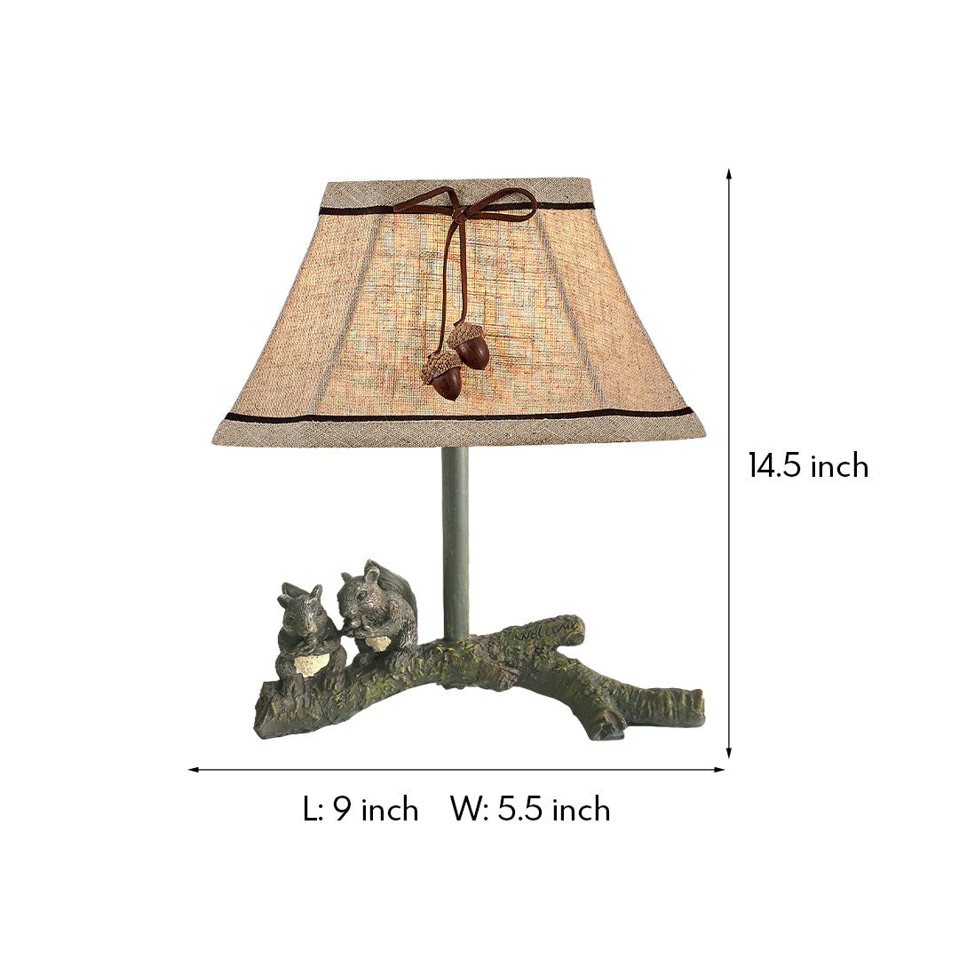 Sculptural Squirrel Table Lamp with Beige Linen Shade, French Countryside Decor