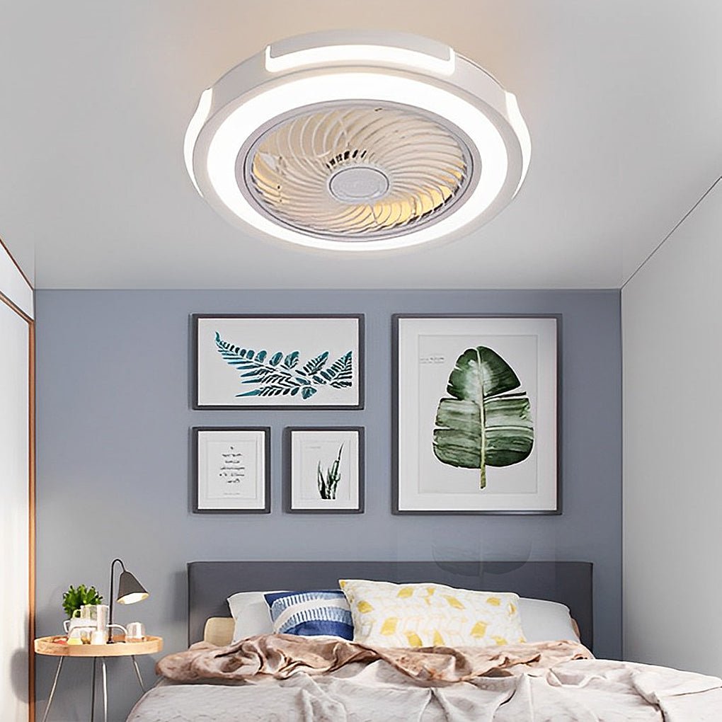 Dimmable Led Bladeless Ceiling Fan Light Flush Mount Ceiling Fan Lamp With Remote Control