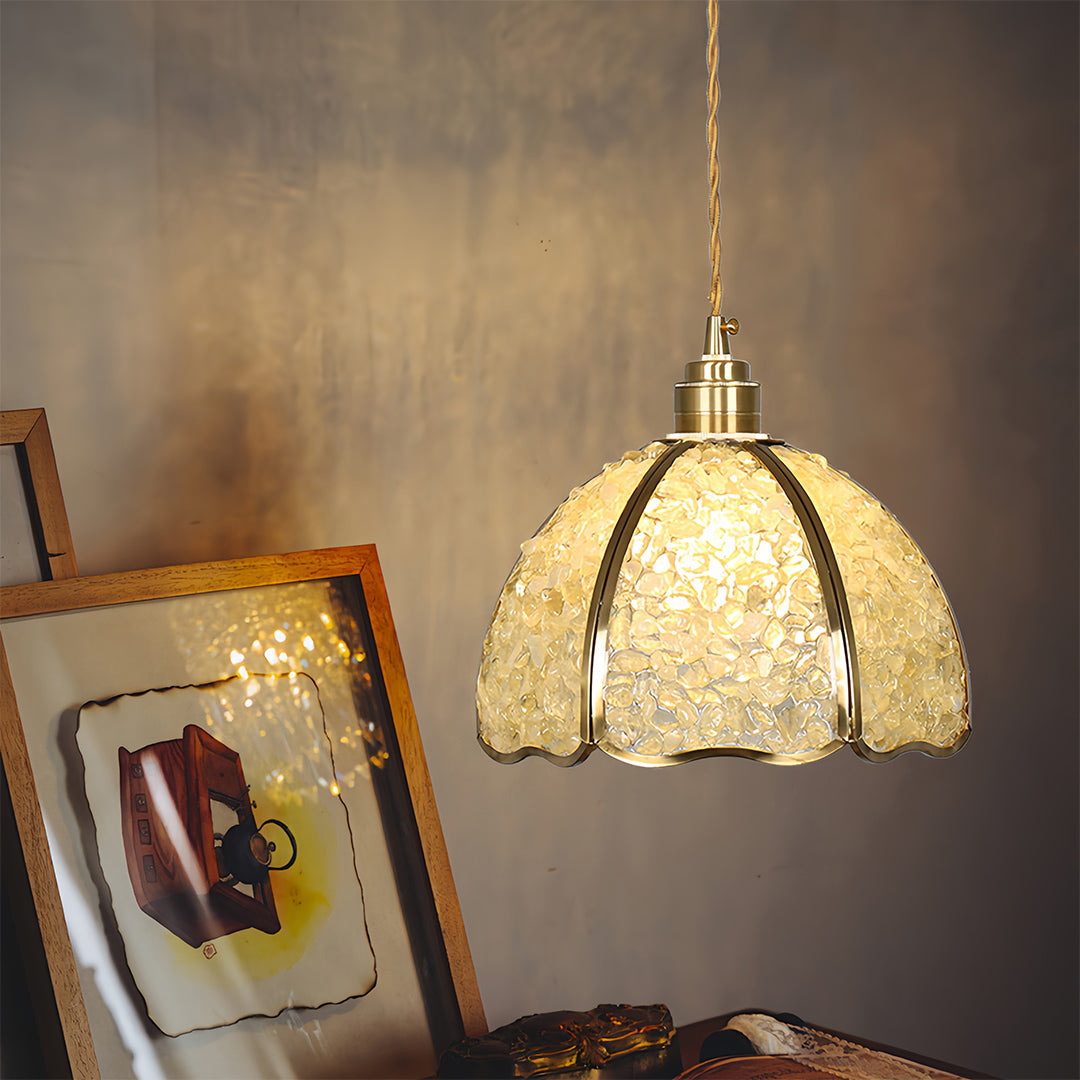 Vintage Crystal Pendant Light in Solid Copper, Small Scale