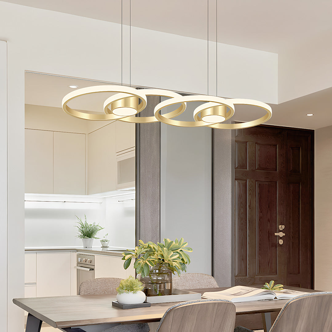 Nordic Gold Linear LED Chandelier with Adjustable Hanging Height