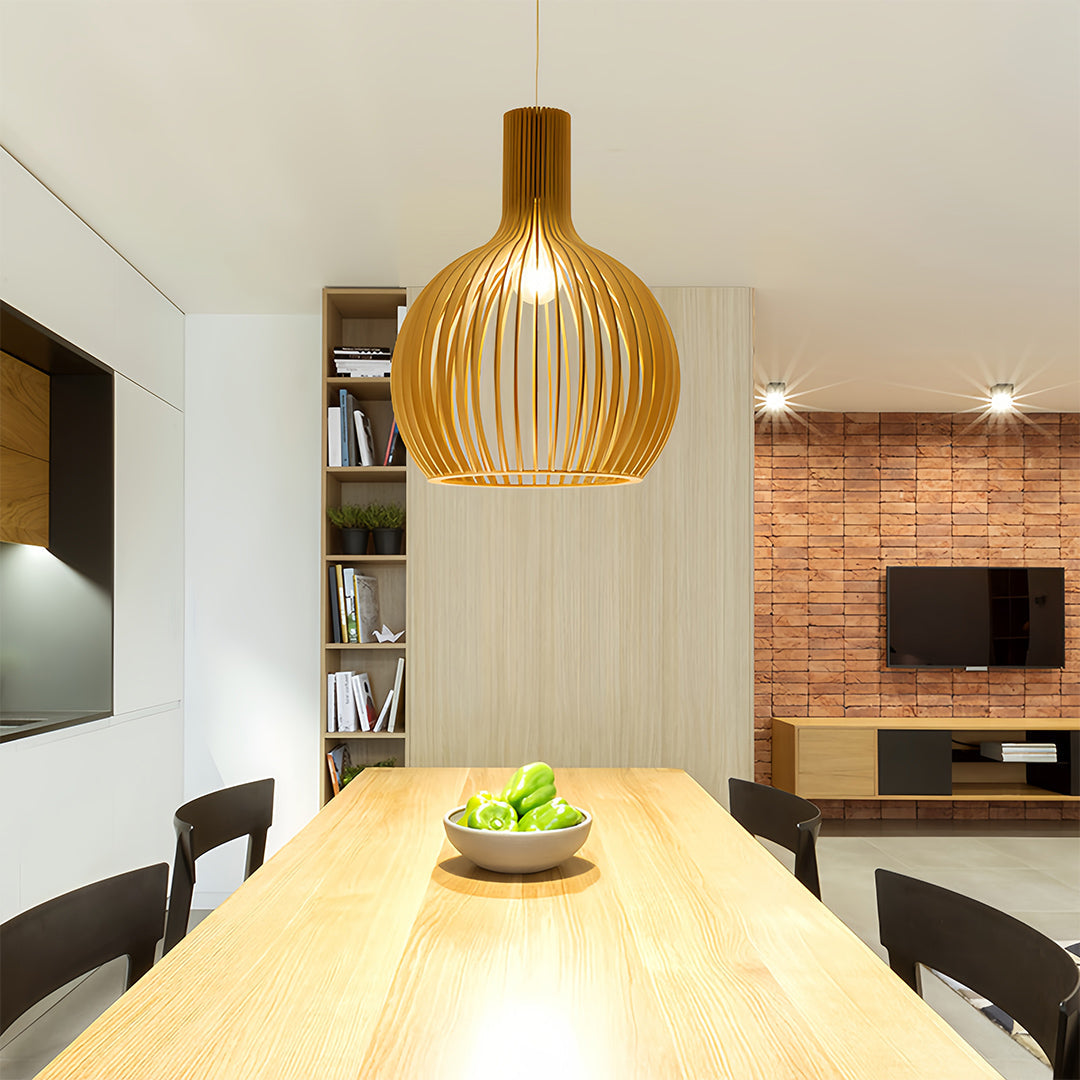 Handcrafted Wooden Birdcage Pendant Light with E27 Socket