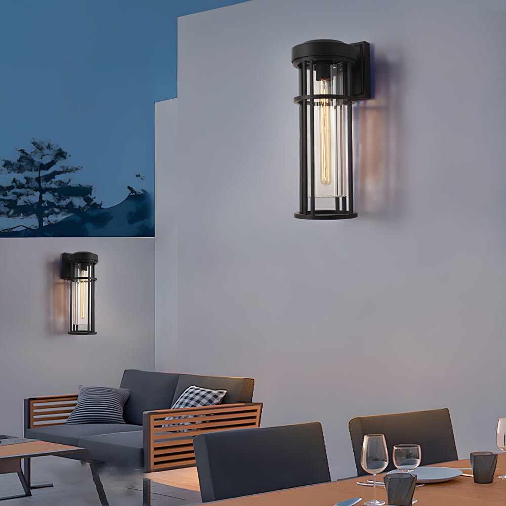 Black Outdoor Wall Sconce with Clear Glass Shade – Waterproof Aluminum LED Light