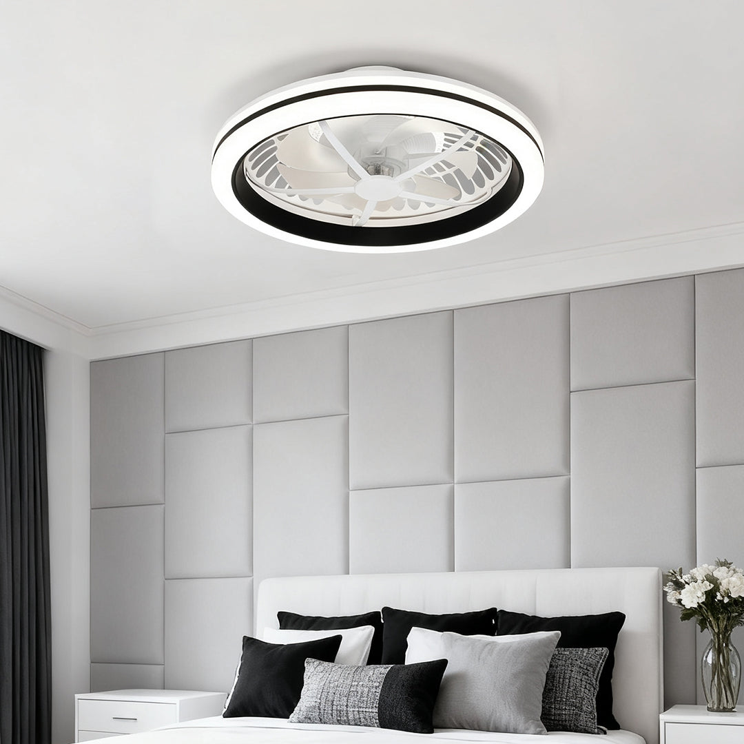 Modern White Flush Mount Ceiling Fan with LED Light and Remote
