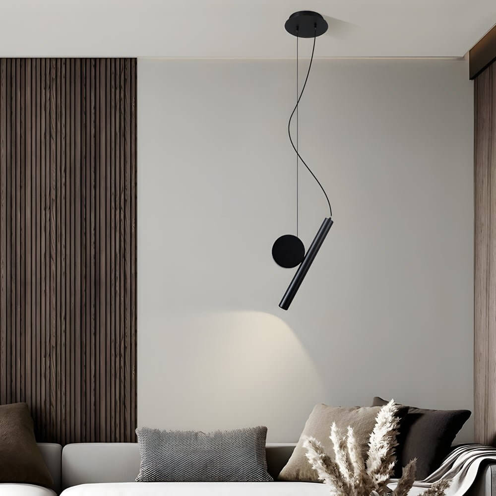 Modern Black Cylinder Pendant Light with Adjustable Hanging Length for Kitchen Island