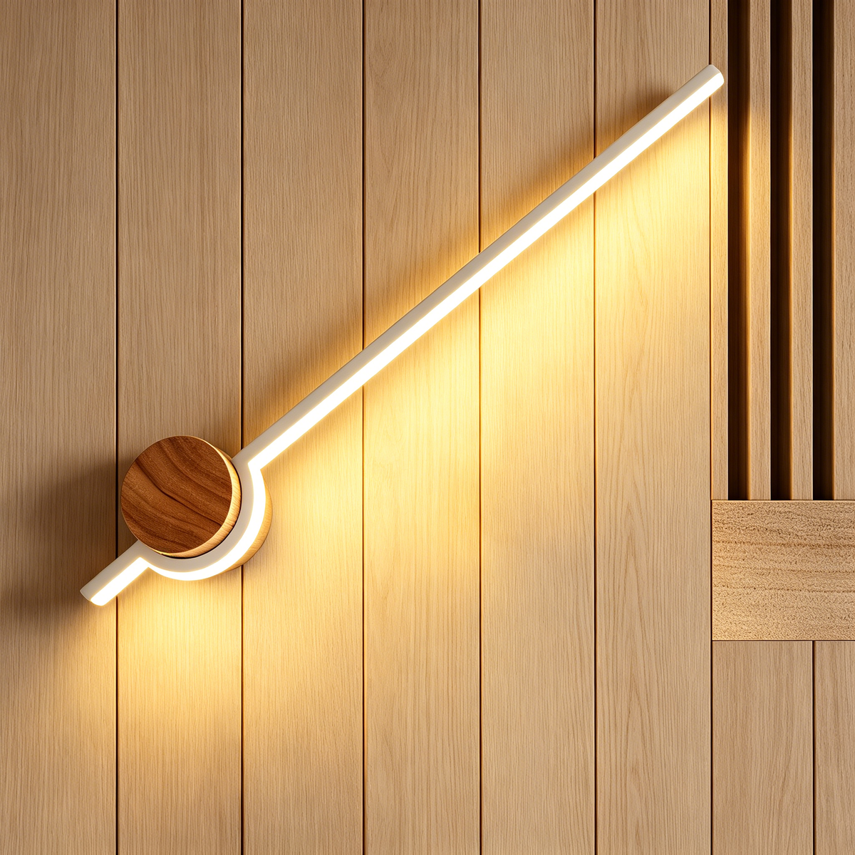 Japanese Minimalist Wooden Wall Lamp – LED Linear Bedside Light for Bedroom, Hallway & Background Wall