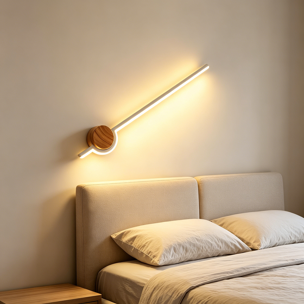 Japanese Minimalist Wooden Wall Lamp – LED Linear Bedside Light for Bedroom, Hallway & Background Wall