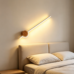 Japanese Minimalist Wooden Wall Lamp – LED Linear Bedside Light for Bedroom, Hallway & Background Wall