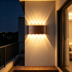 Modern Waterproof LED Outdoor Wall Light – Wood Grain Up Down Wall Sconce for Porch, Hallway & Exterior Wall