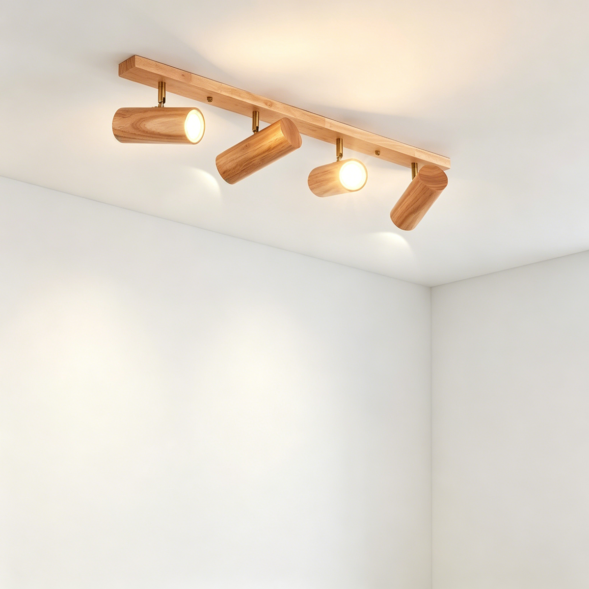 Nordic Wooden Multi-Head Spotlight Wall Lamp – Minimalist LED Wall Light for Living Room & TV Background