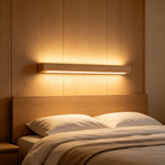 Nordic Minimalist Wooden Linear Wall Lamp – LED Bedside Background Light