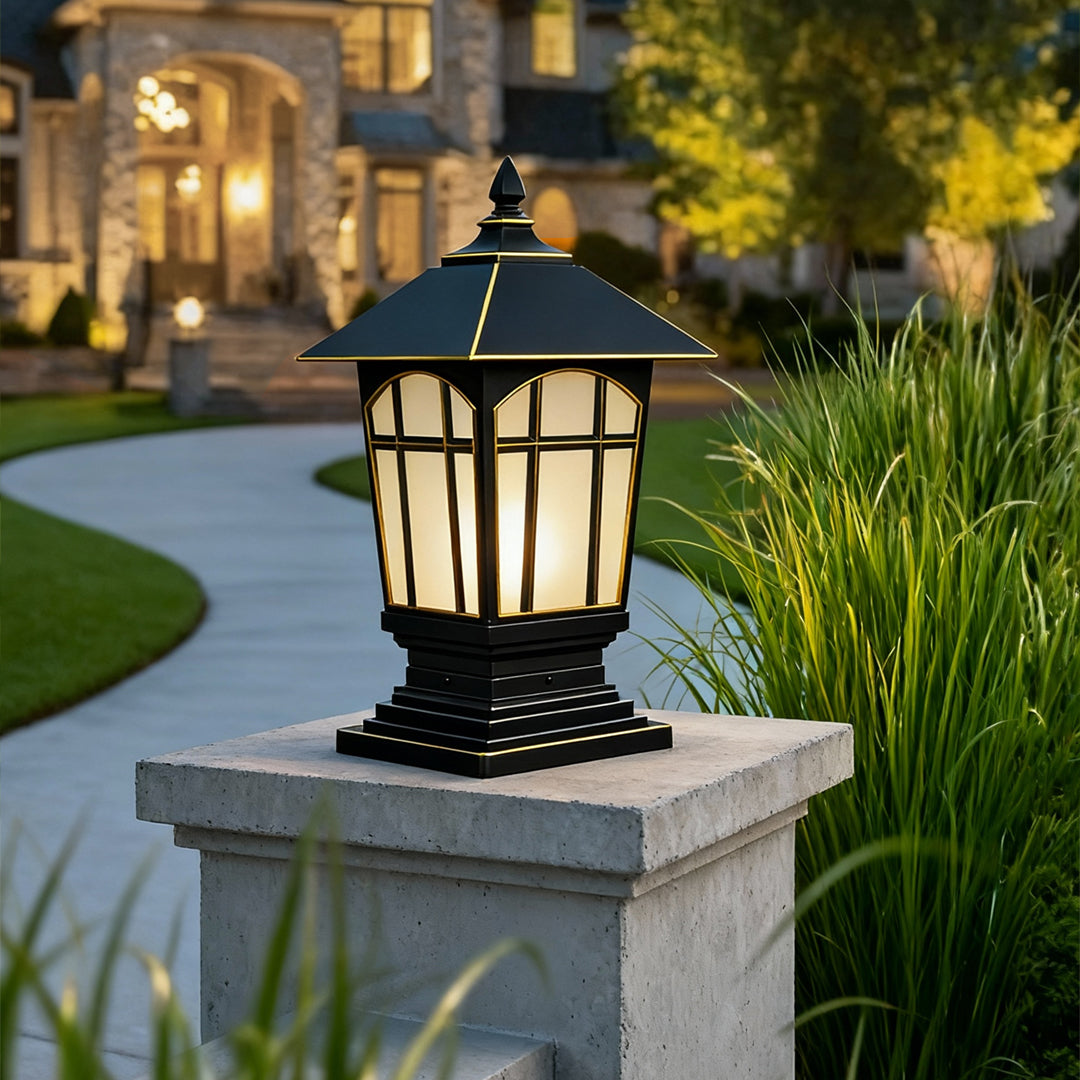 European Outdoor Pillar Light in Chestnut Aluminum with Clear Glass