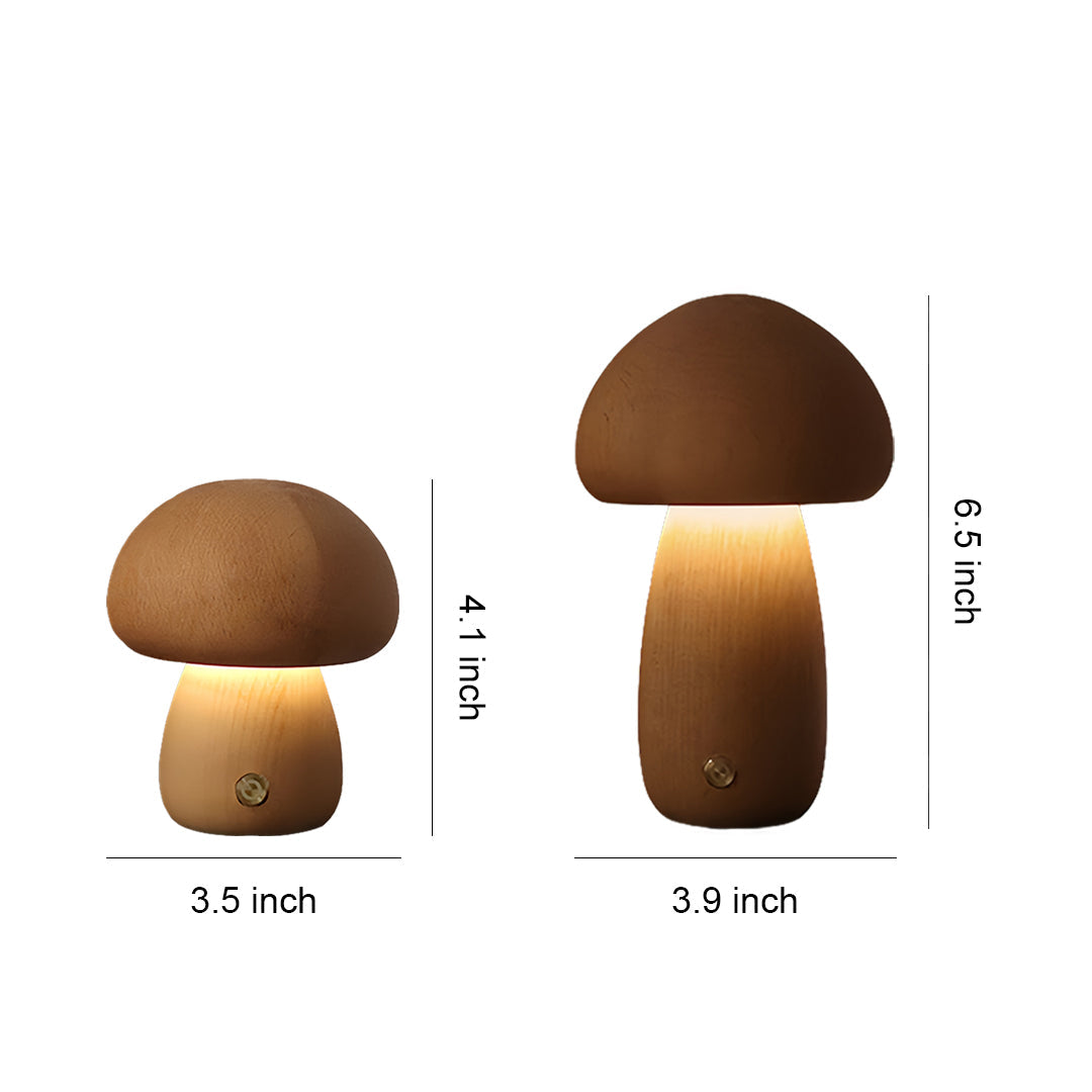 Aurora Wooden Mushroom Table Lamp with Touch Dimming