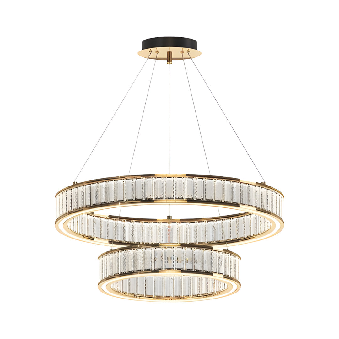 Aurelia Crystal Chandelier – Layered Gold Aluminum & LED Hanging Light