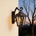 Vintage Outdoor Wall Sconce with Clear Glass Shade in Sand Black Aluminum