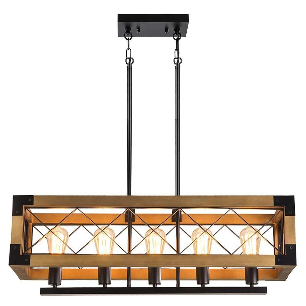 Rustic Industrial Linear Chandelier For Dining Rooms Farmhouse Rectangular Square Light Fixture