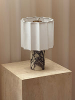 Orbis Veil Table Lamp – Sculptural Marble LED Lamp with Pleated Fabric Shade