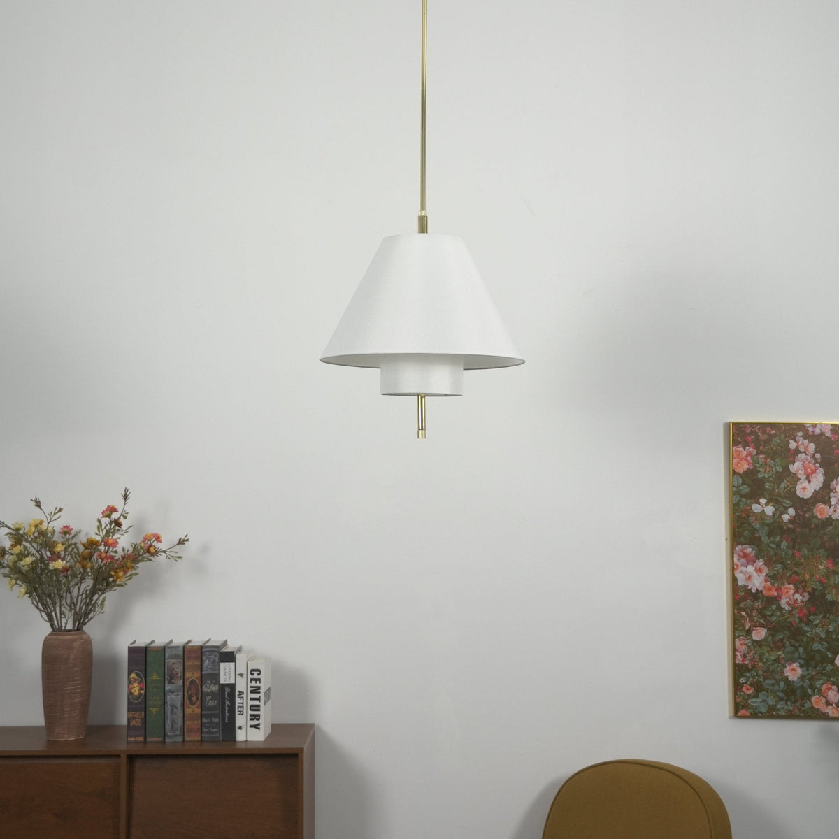Haloa Layered Fabric Pendant Light with Brass Accents