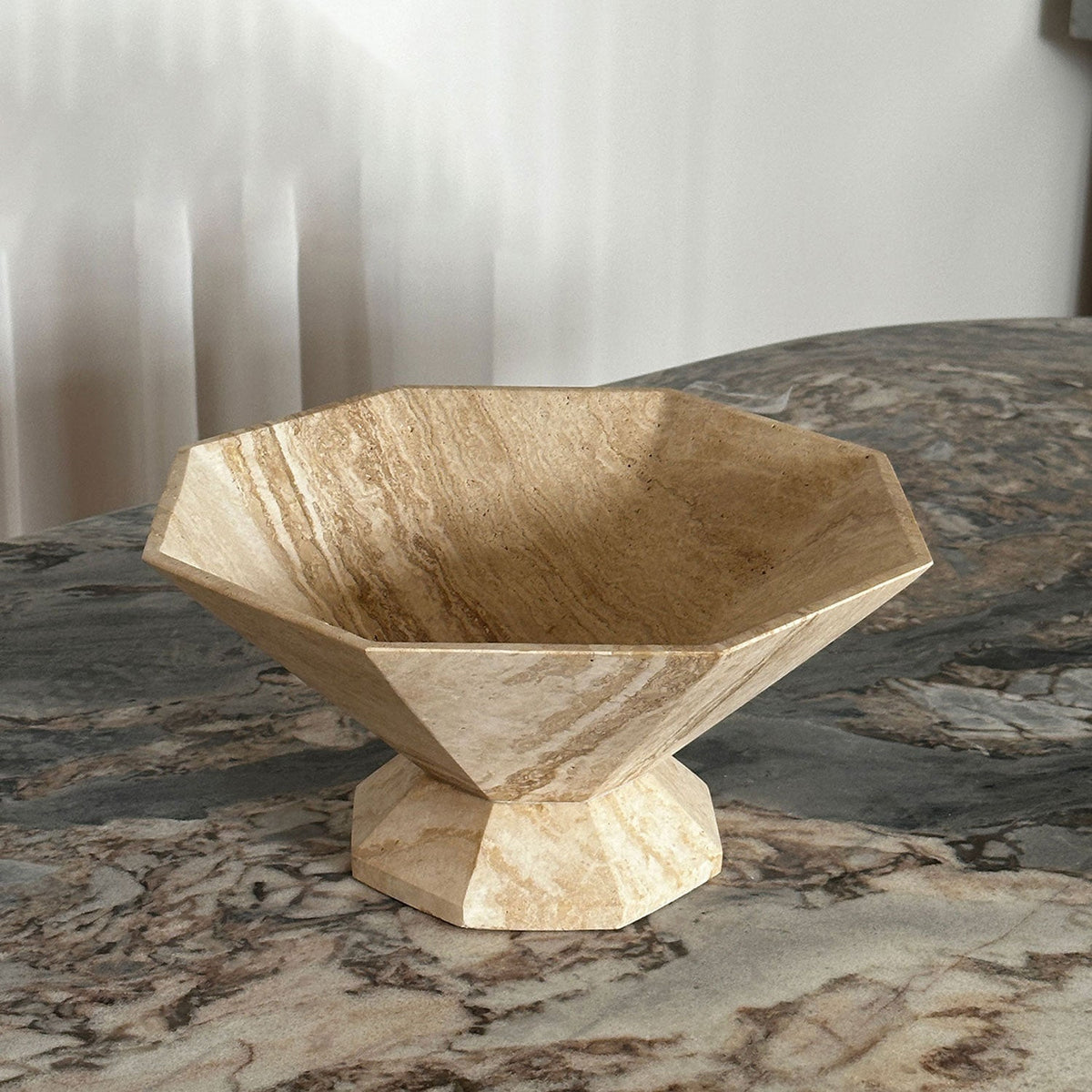 Facet Sculptural Marble Pedestal Bowl & Decorative Catchall Tray