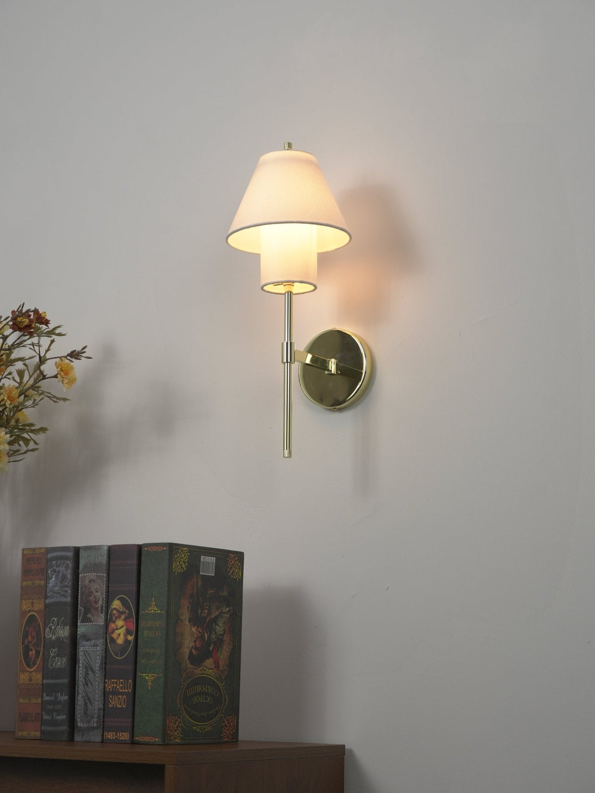Aveline Fabric Wall Sconce in Gold – Modern Bedroom & Hallway Lighting