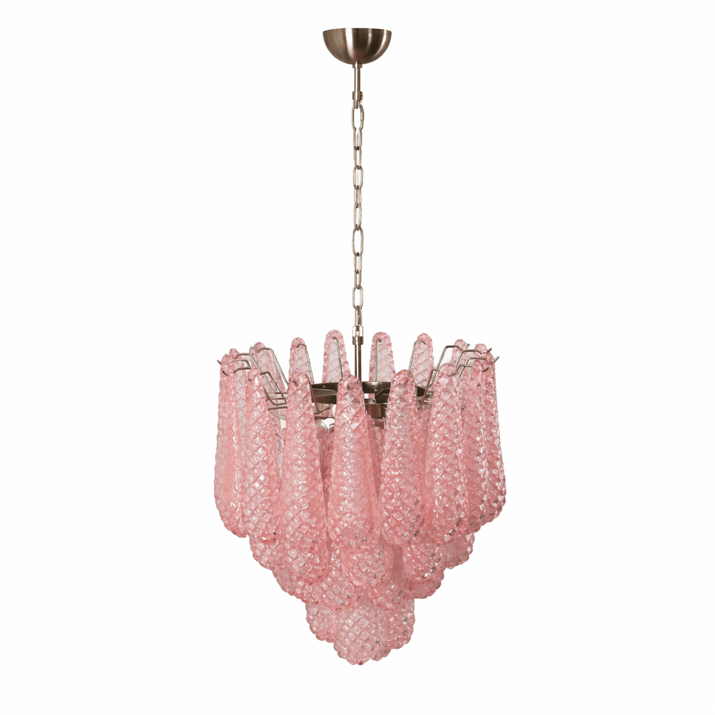 Pink Murano Glass Droplet Chandelier for Dining Room and Living Room