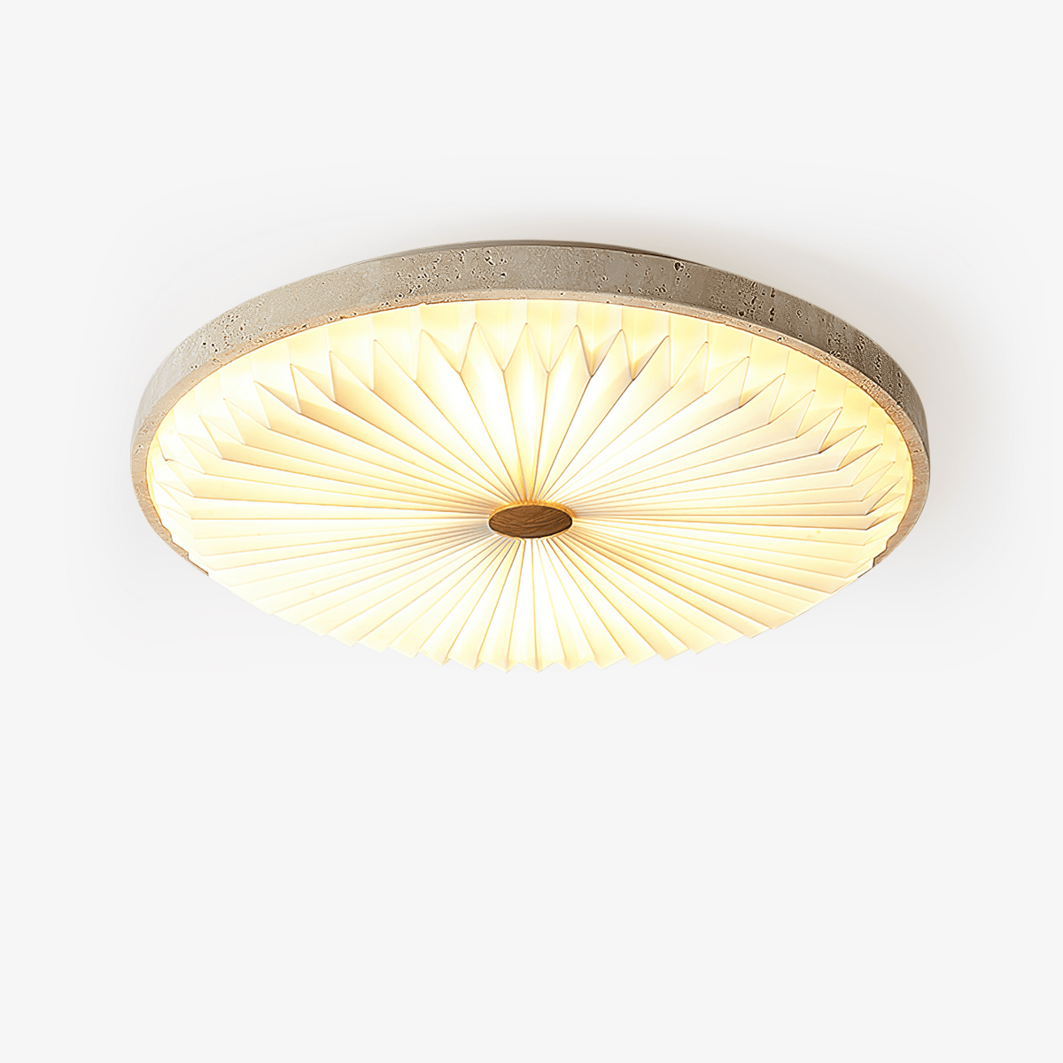Heliora Travertine LED Flush Mount Ceiling Light, Modern Sunburst Design