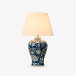 Indigo Ceramic Table Lamp with Floral Vine Motif for Living Room & Bedroom